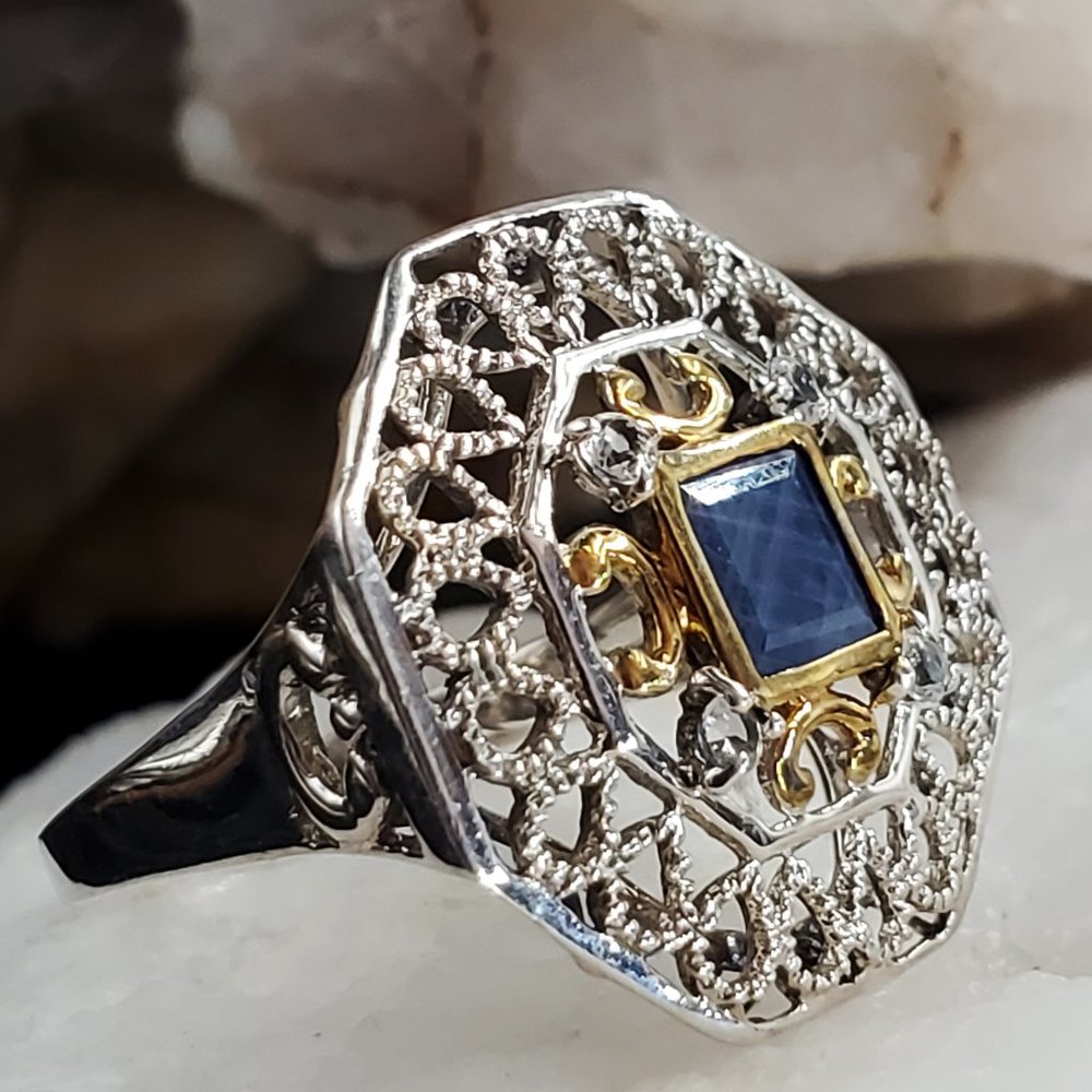 Unique Designer Solid Sterling Silver 925/14k Gol… - image 3